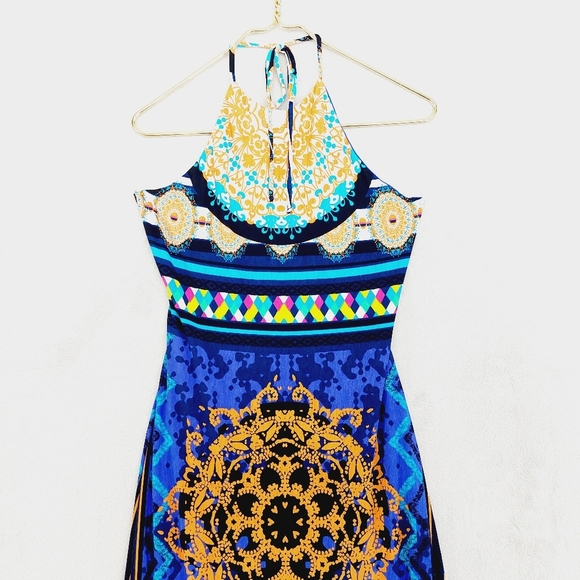 Boutique Blue Gorgeous Medallion Exotic Print Maxi Dress P2436 - Picture 4 of 11